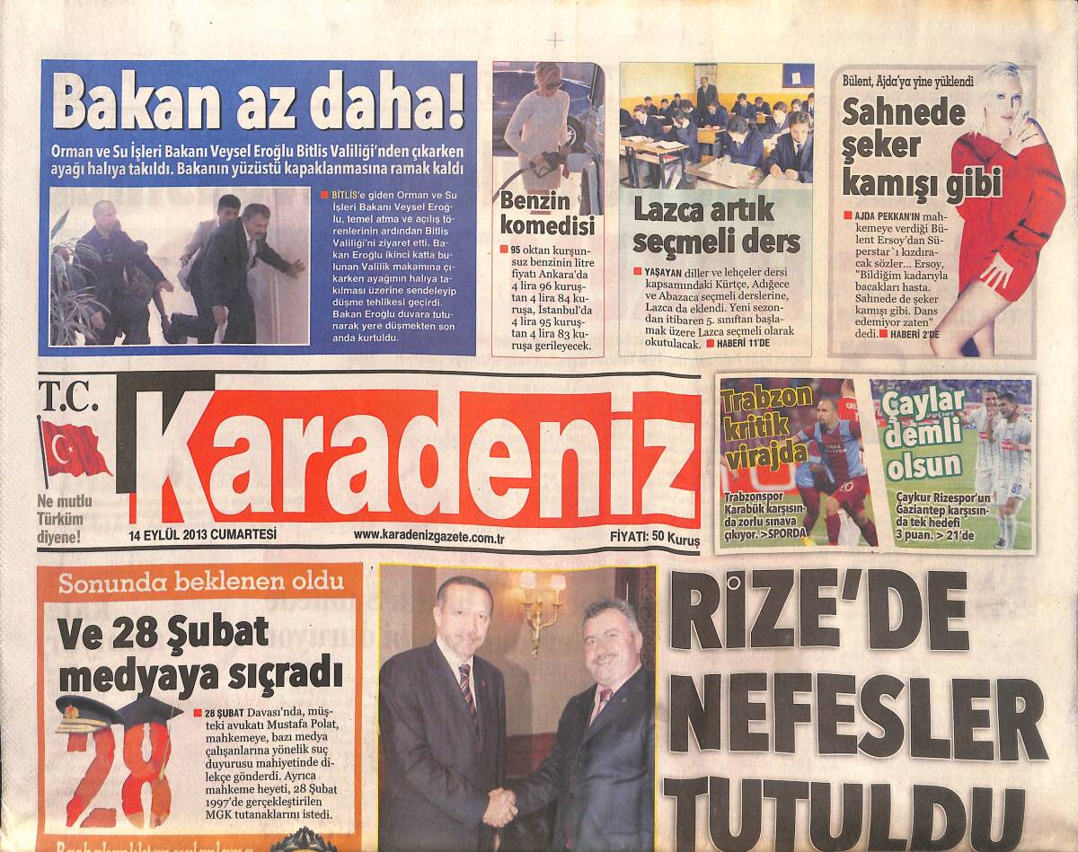 Karadeniz Gazetesi 14 Eylül 2013 - Ajda Pekkan İle Bülent Ersoy Kavgasında Hakem İbrahim Tatlıses - Mustafa Akçay: Hata İstemiyorum GZ136090 - 1