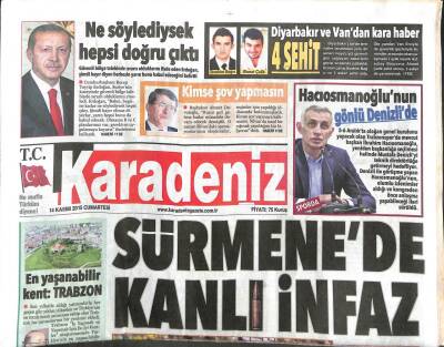 Karadeniz Gazetesi 14 Kasım 2015 - Sürmenede Kanlı İnfaz GZ104581 - 1