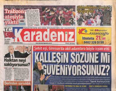 Karadeniz Gazetesi 14 Mayıs 2013 - Gümüşhane 2. Lige Koşuyor - Bordo-Mavililer , Can Çekişen İstanbul BBye Darbe Vurdu ! GZ106982 - 1