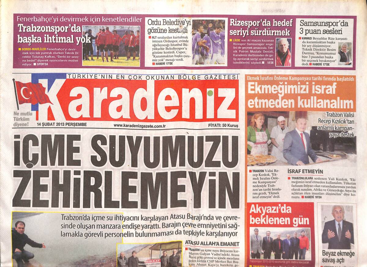 Karadeniz Gazetesi 14 Şubat 2013 - Rizespor'da Hedef Seriyi Sürdürmek - Fenerbahçe Maçı Bir Sezona Bedel ! GZ136815 - 1