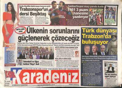 Karadeniz Gazetesi 15 Ekim 2012 - Türk Dünyası Trabzonda Buluşuyor - Cerattepenin Kimyasını Bozuyorlar GZ124573 - 1