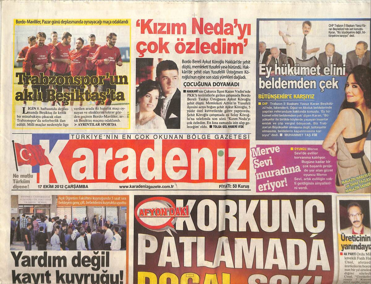 Karadeniz Gazetesi 17 Ekim 2012 - Trabzonspor'un Aklı Beşiktaş'ta - Dolmabahçe'de Fırtına Esecek! GZ137285 - 1
