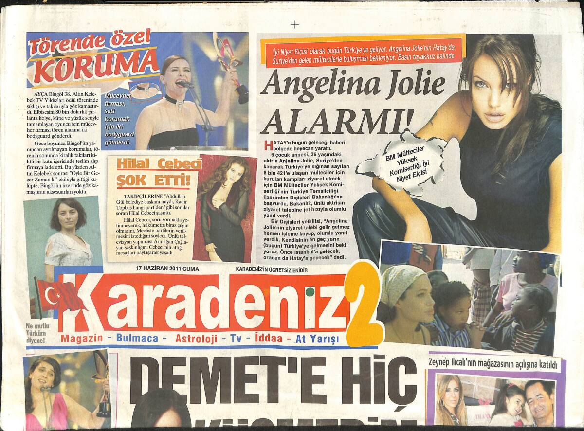 Karadeniz Gazetesi 17 Haziran 2011 - Angelina Jolie Alarmı! - Acun Ilıcalı'dan Eşine Destek - Ödül Töreninde Özel Koruma GZ136242 - 1