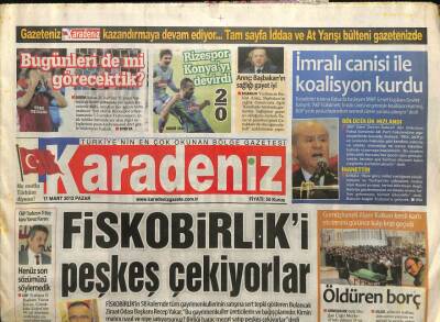 Karadeniz Gazetesi 17 Mart 2013 - Bahçeli İmralı Canisi İle Koalisyon Kurdu GZ101315 - 2