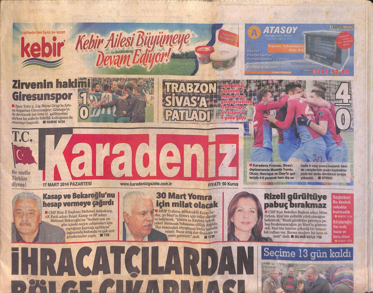 Karadeniz Gazetesi 17 Mart 2014 - Zirvenin Hakimi Giresunspor - İl Özel İdare Çalışanları Başkana Seslendi GZ158638 - 1