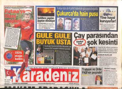Karadeniz Gazetesi 18 Ekim 2012 - Avustralyalı Golcü Oyuncu Marc Jankodan Teknik Direktör Şenol Güneşe Mesaj GZ106988 - 1
