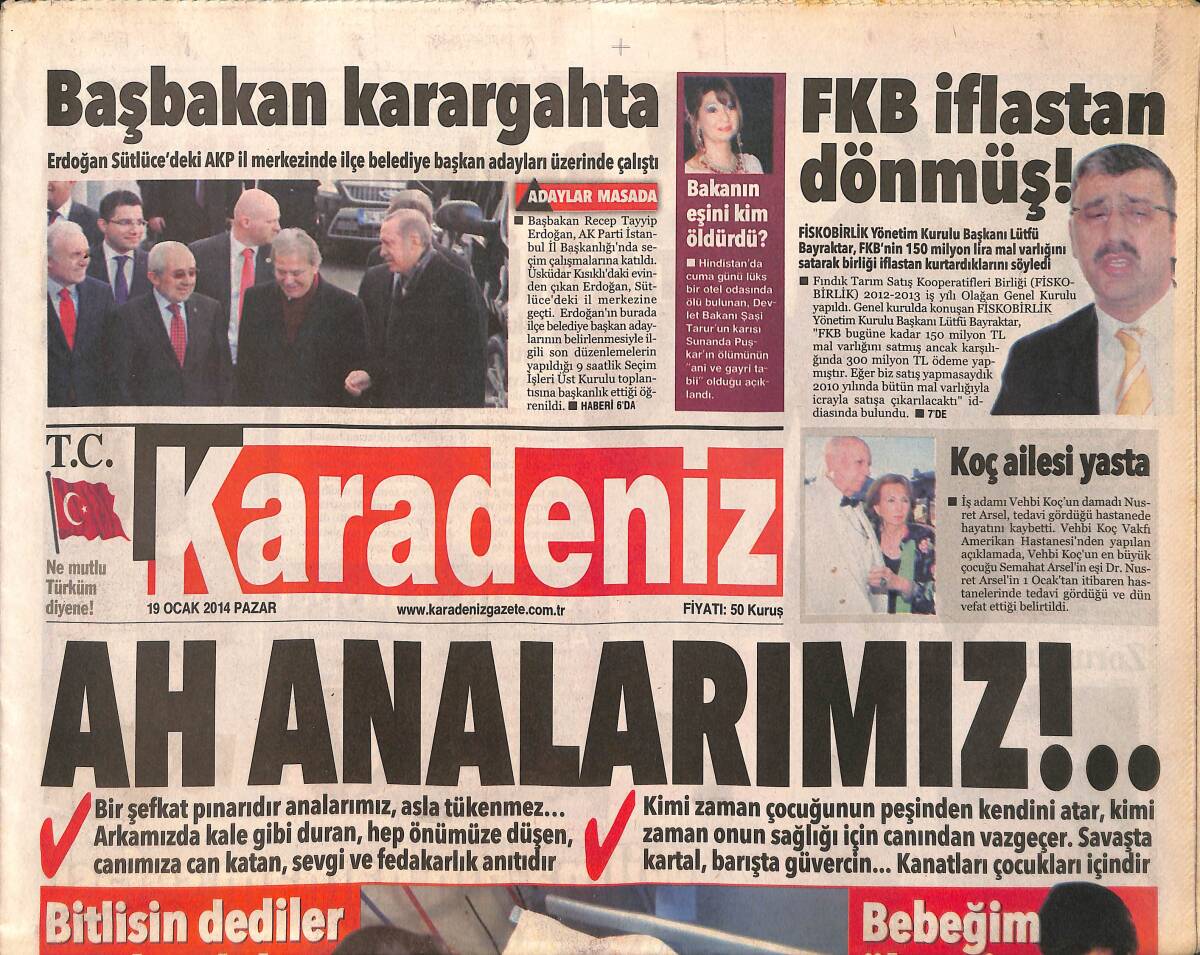 Karadeniz Gazetesi 19 Ocak 2014 - Koç Ailesi Yasta - Eşi Tutuklanan Ebru Gündeş Sıkıntılı Günler Geçiriyor GZ158417 - 1
