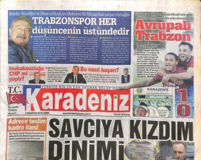 Karadeniz Gazetesi 2 Ağustos 2013 - Savcıya Kızdım Dinimi Değiştirdim GZ104576 - 1
