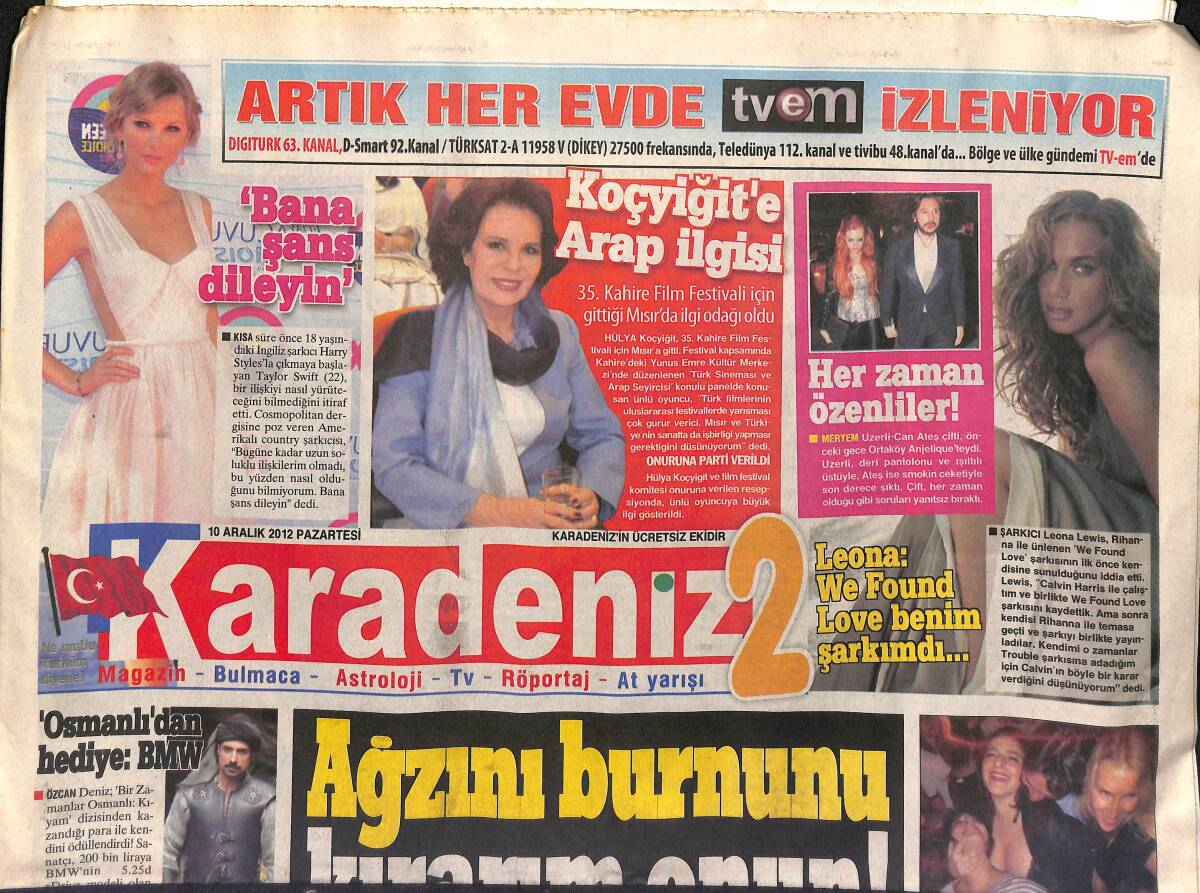 Karadeniz Gazetesi 2 Eki 10 Aralık 2012 - Hülya Koçyiğit'e Arap İlgisi - Zerrin Özer Nihat Doğan'a Ateş Püskürdü GZ154926 - 1