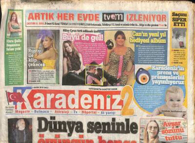 Karadeniz Gazetesi 2 Eki 2 Ekim 2012 - Sibel Canın Yeni Yıl Hediyesi Albüm - Miley Cyrus Terk Edilmek Üzere... GZ106432 - 1