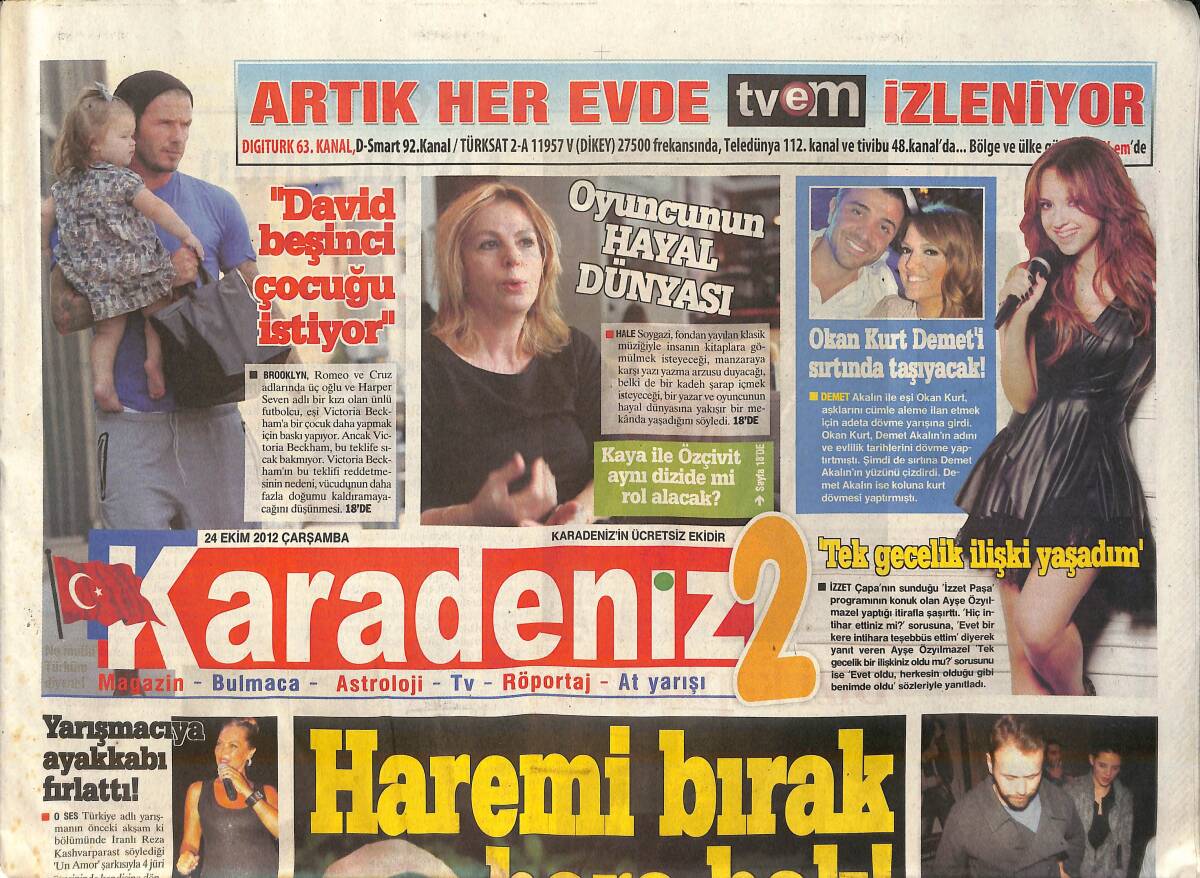 Karadeniz Gazetesi 2 Eki 24 Ekim 2012 - Okan Kurt Demet Akalın'ı Sırtında Taşıyacak ! GZ159738 - 1