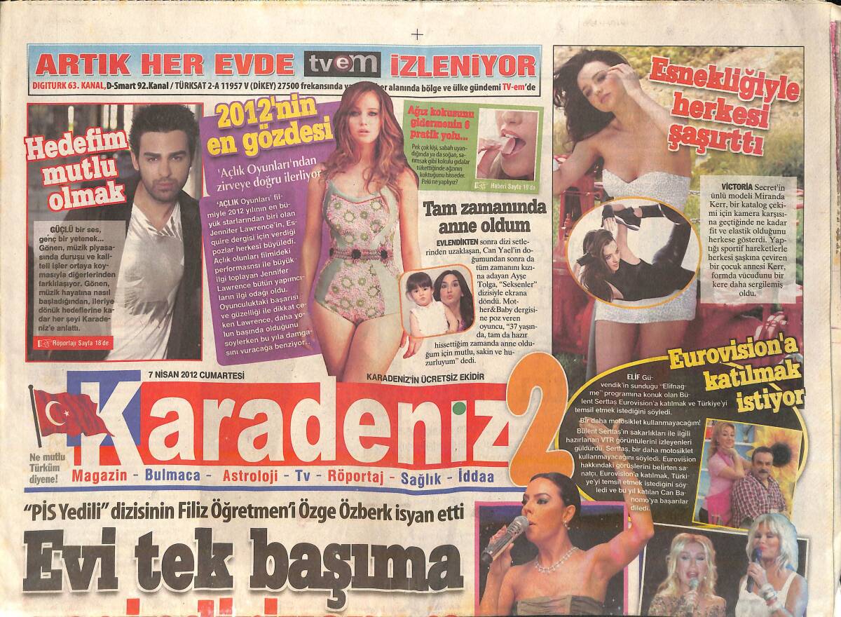 Karadeniz Gazetesi 2 Eki 7 Nisan 2012 - Seda Sayan ''Gerçek Yıldız Ajda Pekkan'dır'' - Cem Yılmaz ''Arkadaşlar Karım Hamile GZ159732 - 1
