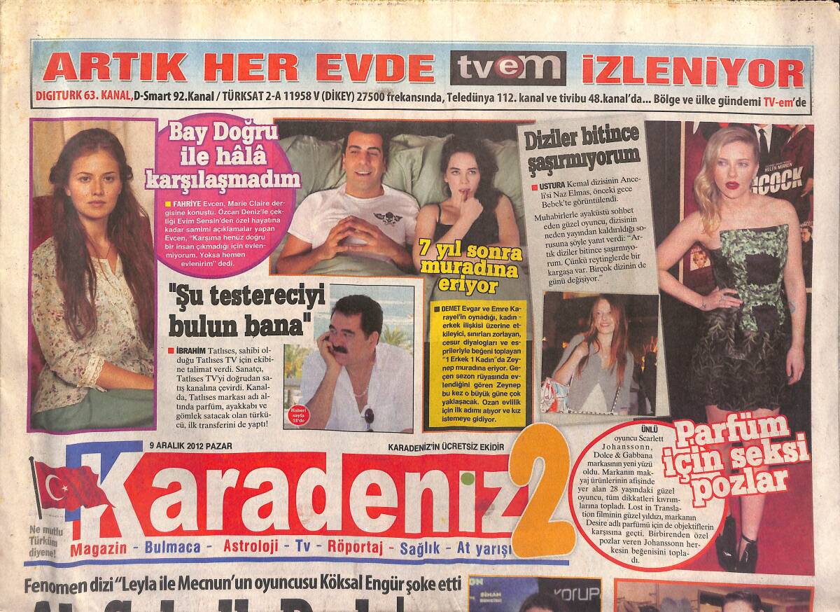 Karadeniz Gazetesi 2 Eki 9 Aralık 2012 - İbrahim Tatlıses Kanalını Satış Kanalına Çevirdi - Kıvanç Tatlıtuğ Herkesi Bir Kez Daha Şaşırttı GZ154920 - 1