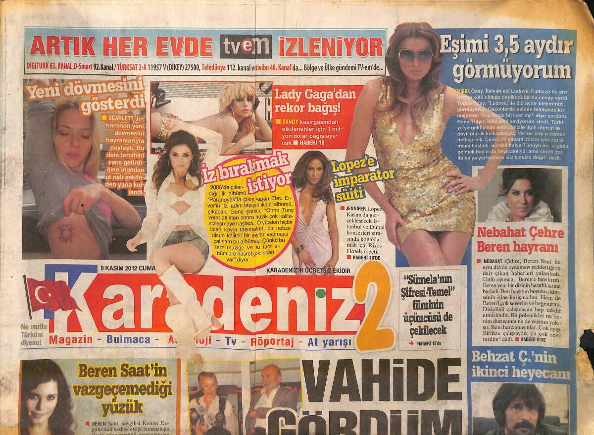 Karadeniz Gazetesi 2 Eki 9 Kasım 2012 - Nebahat Çehre Beren Saat Hayranı - Tatlıses'ler Tatlıya Bağlandı GZ159733 - 1