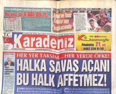 Karadeniz Gazetesi 2 Haziran 2013 - Aykut Ve Tosic Tekkenin Kıskacında GZ98885 - 1