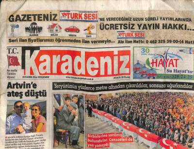 Karadeniz Gazetesi 20 Kasım 2014 - Giresunlu Suyu Zamlı İçecek - Odabaş Turda GZ98843 - 1