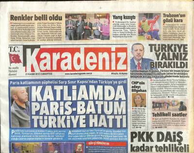 Karadeniz Gazetesi 21 Kasım 2015 - PKK Daiş Kadar Tehlikeli - Trabzonsporun Gözü Kara GZ100888 - 2