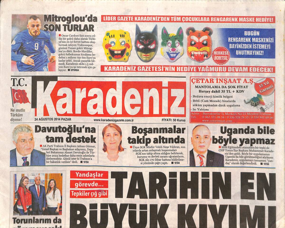 Karadeniz Gazetesi 24 Ağustos 2014 - Tarihin En Büyük Kıyımı - Kenan Doğulu 'OF' Çektirdi GZ136086 - 1