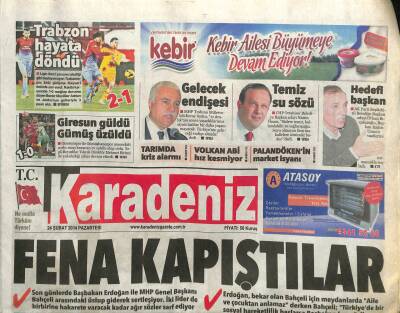Karadeniz Gazetesi 24 Şubat 2014 -Erdoğan Ve Bahçeli Fena Kapıştılar GZ101300 - 1