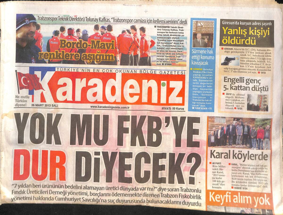 Karadeniz Gazetesi 26 Mart 2013 - Cankurtaran Proje - Aylin Coşkun'dan Olay Sözler! - Sanatçı Olgun Şimşek Kaza Geçirdi GZ136067 - 1