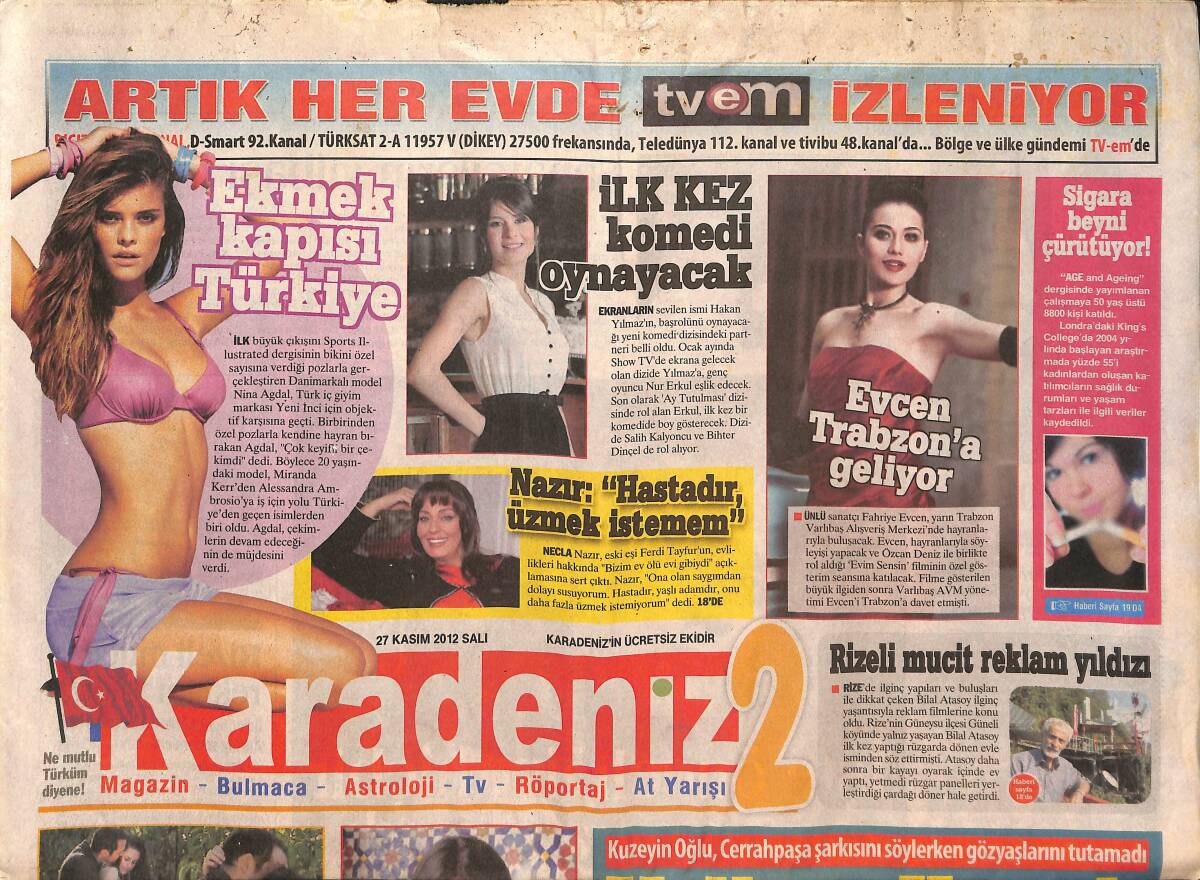 Karadeniz Gazetesi 27 Kasım 2012 - Volkan Konak Ağladı Ağlattı - Tamer Karadağlı 'Önceliğim Hiçbir Zaman Para Olmadı' GZ136073 - 1