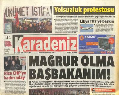 Karadeniz Gazetesi 28 Aralık 2013 - Yolsuzluk Protestosu Libya THYye Baskın GZ101311 - 2