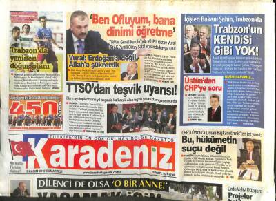 Karadeniz Gazetesi 3 Kasım 2012 - Vural Erdoğana Değil Allaha Şükrettik GZ107185 - 1