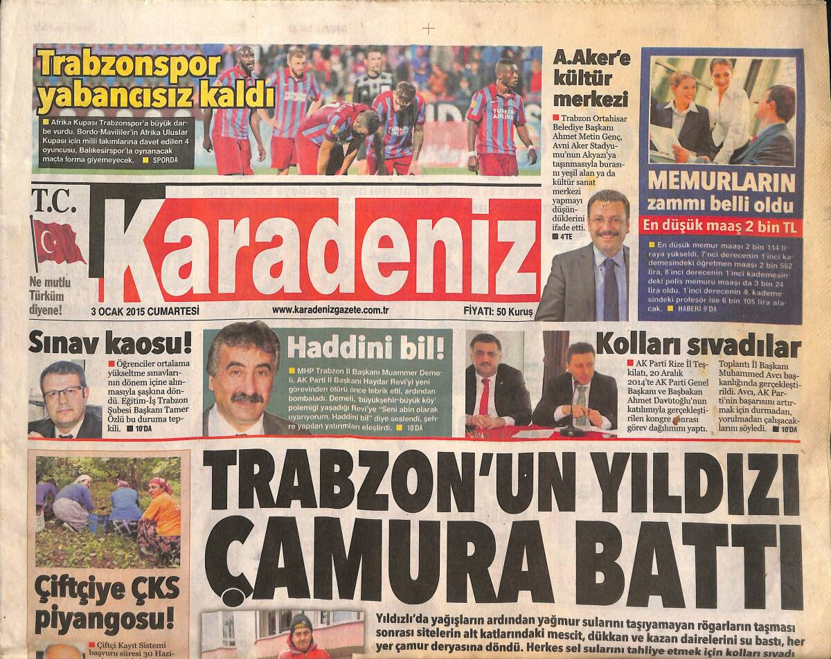 Karadeniz Gazetesi 3 Ocak 2015 - Mucize Film'e Yoğun İlgi - Şükrü Saraçoğlu'nda Zorlu Randevu GZ136088 - 1