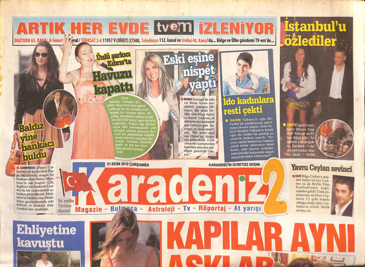 Karadeniz Gazetesi 31 Ekim 2012 - İbrahim Tatlıses'in 'Kocaman İsyanı' - Cem Yılmaz'ın Sanal Rekoru - Seren Serengil Eski Eşine Nispet Yaptı GZ136205 - 1