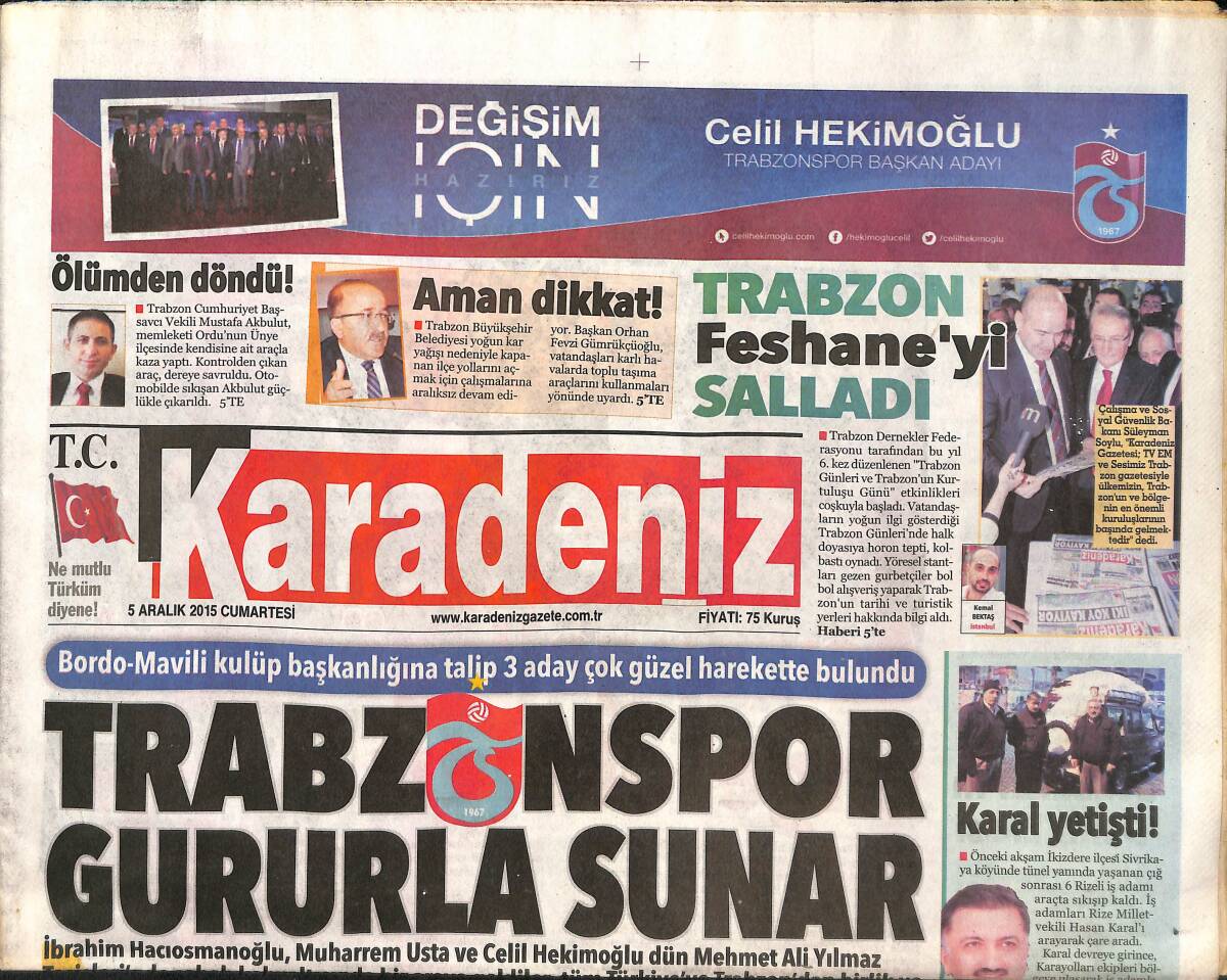 Karadeniz Gazetesi 5 Aralık 2015 - Ebru Gündeş Apar Topar Ameliyata Alındı - Sabri Sarıoğlu'na Şok! GZ136092 - 1