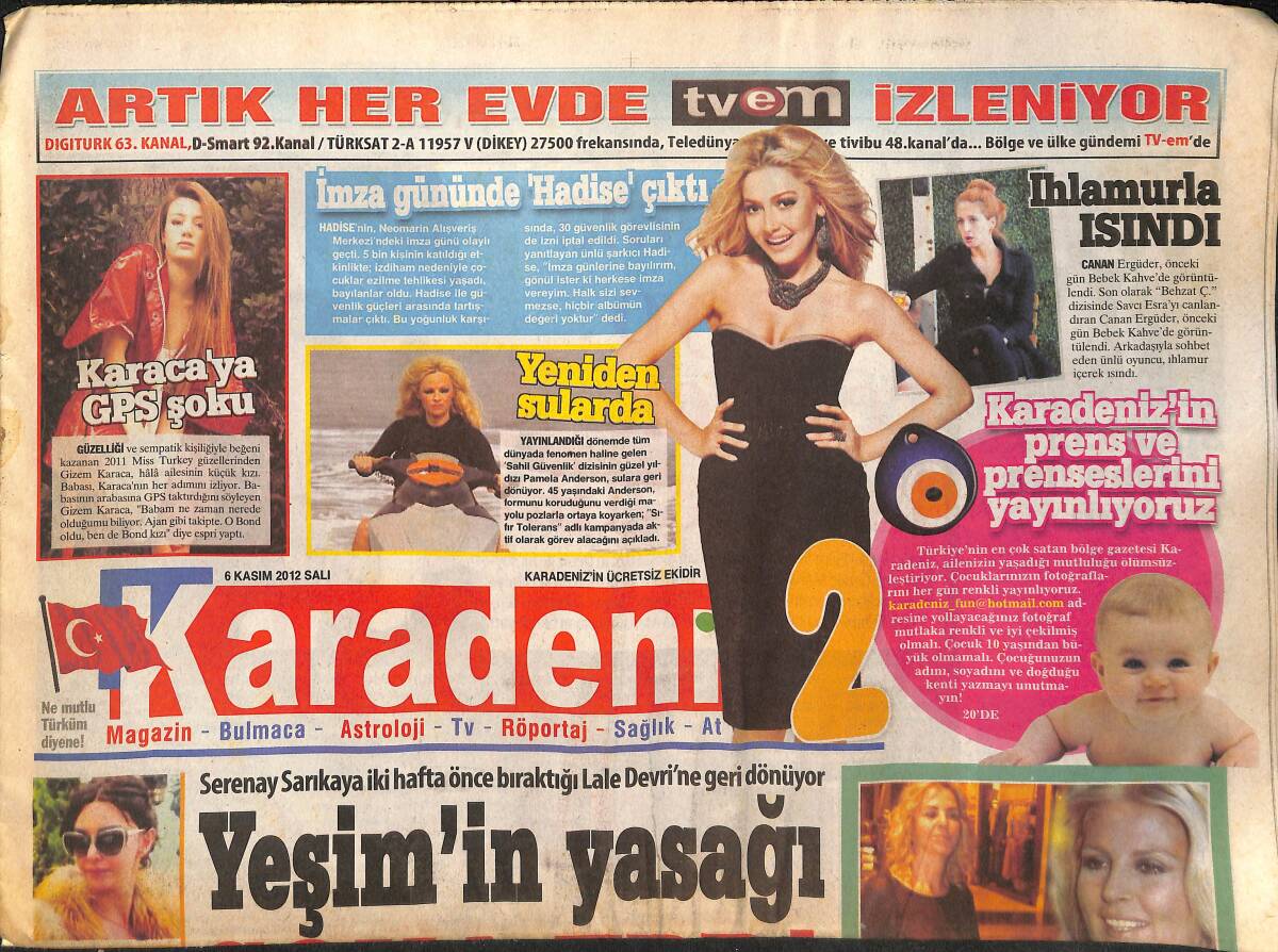 Karadeniz Gazetesi 6 Kasım 2012 - Gizem Karaca'ya GPS Şoku - Özcan Deniz Film Kore Uygulaması! GZ137298 - 1