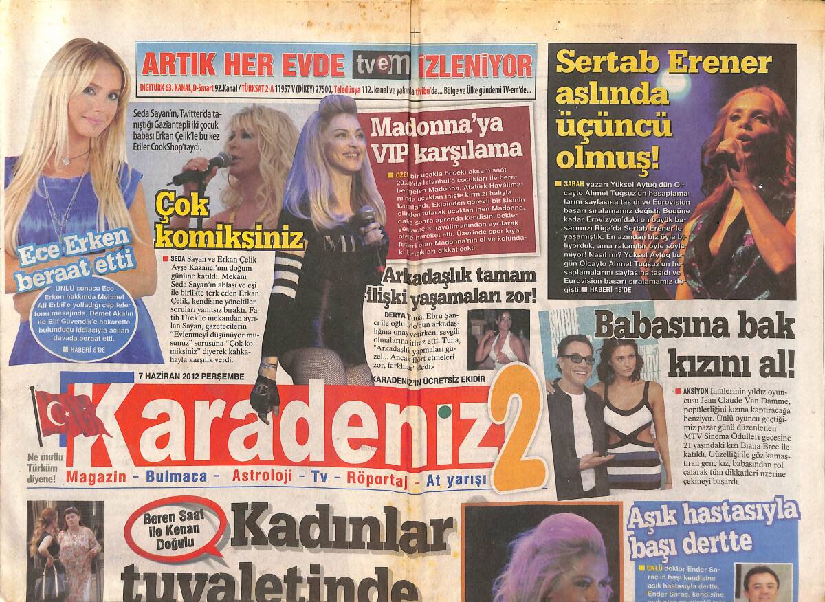 Karadeniz Gazetesi 7 Haziran 2012 - Beren Saat İle Kenan Doğulu Yakalandılar! - Hadise'nin 50 Bin Kişilik Olaylı Konseri! GZ136682 - 1