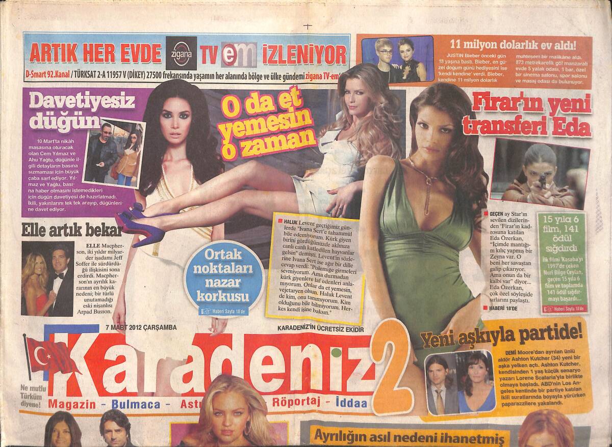 Karadeniz Gazetesi 7 Mart 2012 - Sinem Kobal Darda! - Cem Yılmaz Ahu Yağtu Davetiyesiz Düğün! GZ136816 - 1