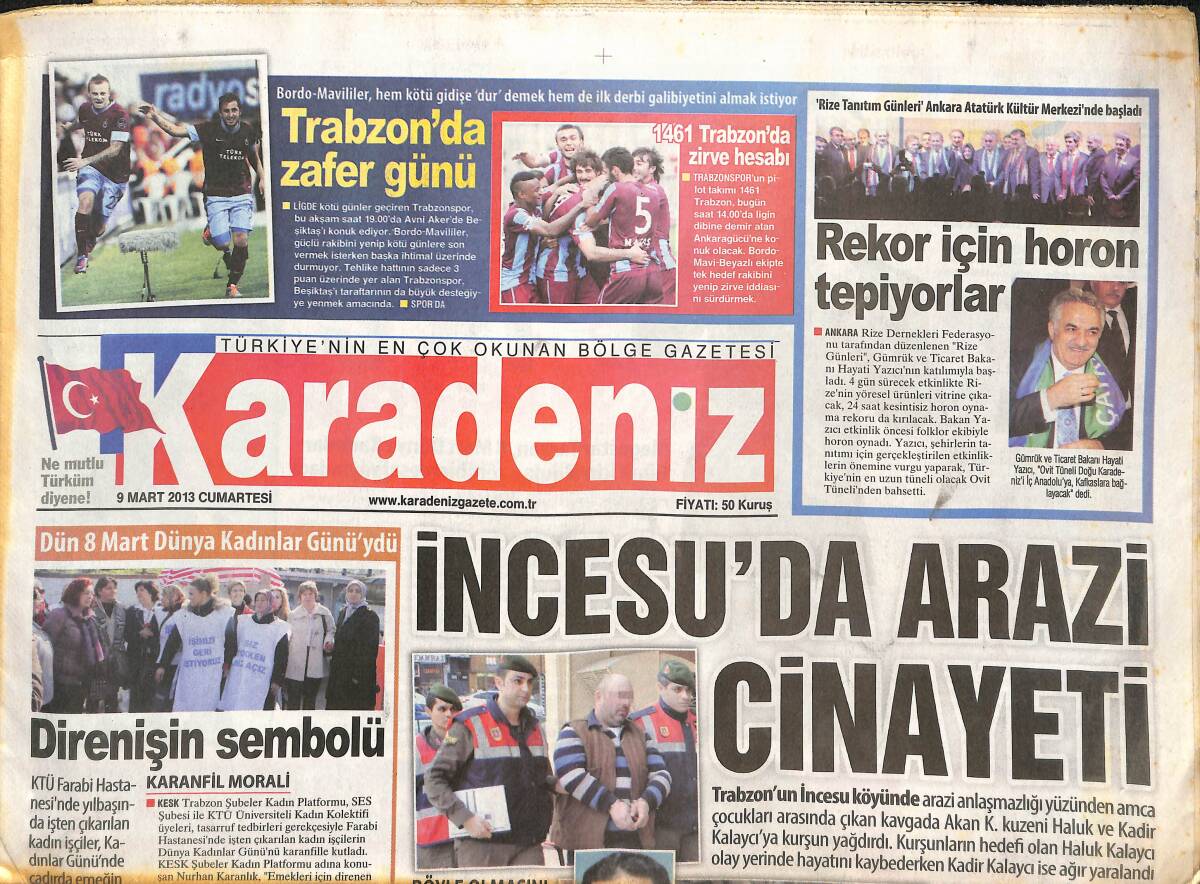 Karadeniz Gazetesi 9 Mart 2013 - Trabzon'da Zafer Günü - Rekor İçin Horon Tepiyorlar - KTÜ'de Gözaltı Ve Tutuklama GZ137097 - 1