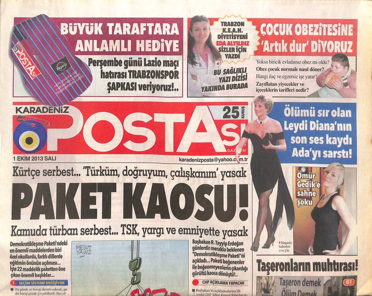 Karadeniz Postası 1 Ekim 2013 - Ölümü Sır Olan Leydi Diana'nın Son Ses Kaydı Ada'yı Sarstı - Sivas'ta F-4 Uçağı Düştü GZ136316 - 1