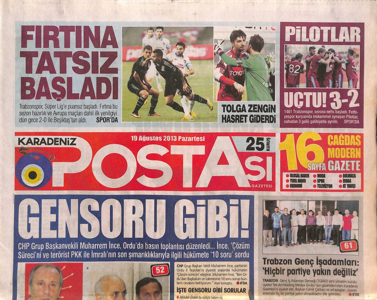Karadeniz Postası Gazetesi 19 Ağustos 2013 - Tolga Zengin Hasret Giderdi - THY Pilotu Beyrut'a Uçmadı GZ136151 - 1