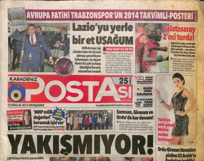 Karadeniz Postası Gazetesi 12 Aralık 2013 - Galatasaray 2. Turda - Lazioyu Yerle Bir Et Uşağum GZ125847 - 1