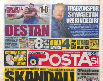 Karadeniz Postası Gazetesi 2 Ağustos 2013 - Trabzonspor Siyasetin Üzerindedir GZ104596 - 1