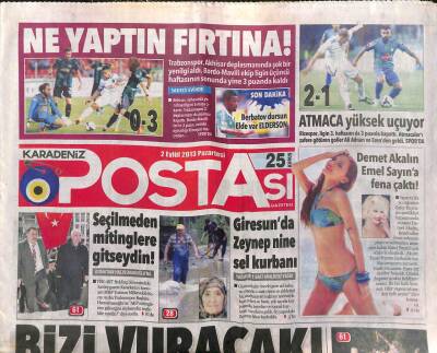 Karadeniz Postası Gazetesi 2 Eylül 2013 - Demet Akalın Emel Sayına Fena Çaktı GZ104599 - 1