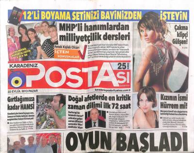 Karadeniz Postası Gazetesi 22 Eylül 2013 - Çakma Klipçi Gülşen GZ104936 - 1