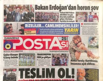 Karadeniz Postası Gazetesi 28 Eylül 2013 - Alma Terziç Karadeniz İnsanına Aşık Oldum GZ107683 - 1