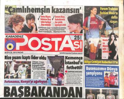 Karadeniz Postası Gazetesi 29 Eylül 2013 - Çamlıhemşin Kazansın GZ104600 - 1