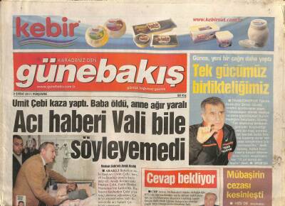 Karadenizden Güne Bakış Gazetesi 3 Şubat 2011 - Umut Çebi Kaza Yaptı . Baba Öldü , Anne Ağır Yaralı GZ109278 - 1
