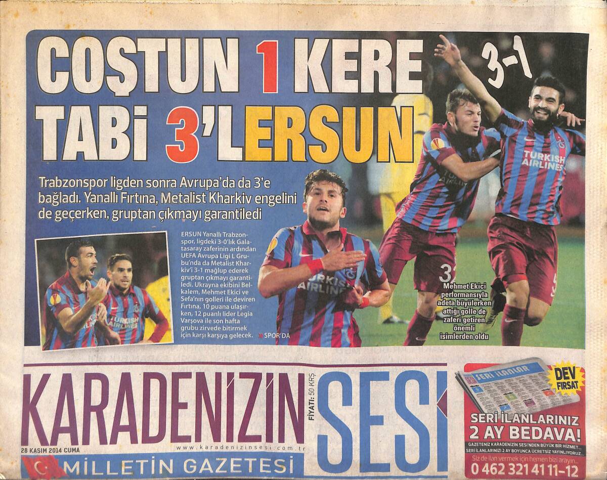 Karadenizin Sesi 28 Kasım 2014 - Ligi Kasıp Kavuran Ersun Yanallı Fırtına Avrupa'da Da Muhteşem Bir Zafere İmza Attı GZ154904 - 1