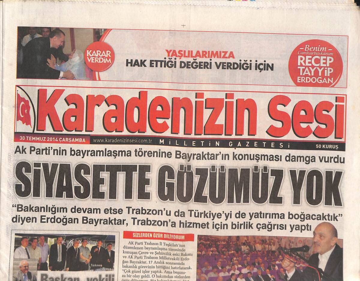 Karadeniz'in Sesi Gazetesi 30 Temmuz 2014 - Ak Parti'nin Bayramlaşma Törenine Bayraktar'ın Konuşması Damga Vurdu GZ136160 - 1