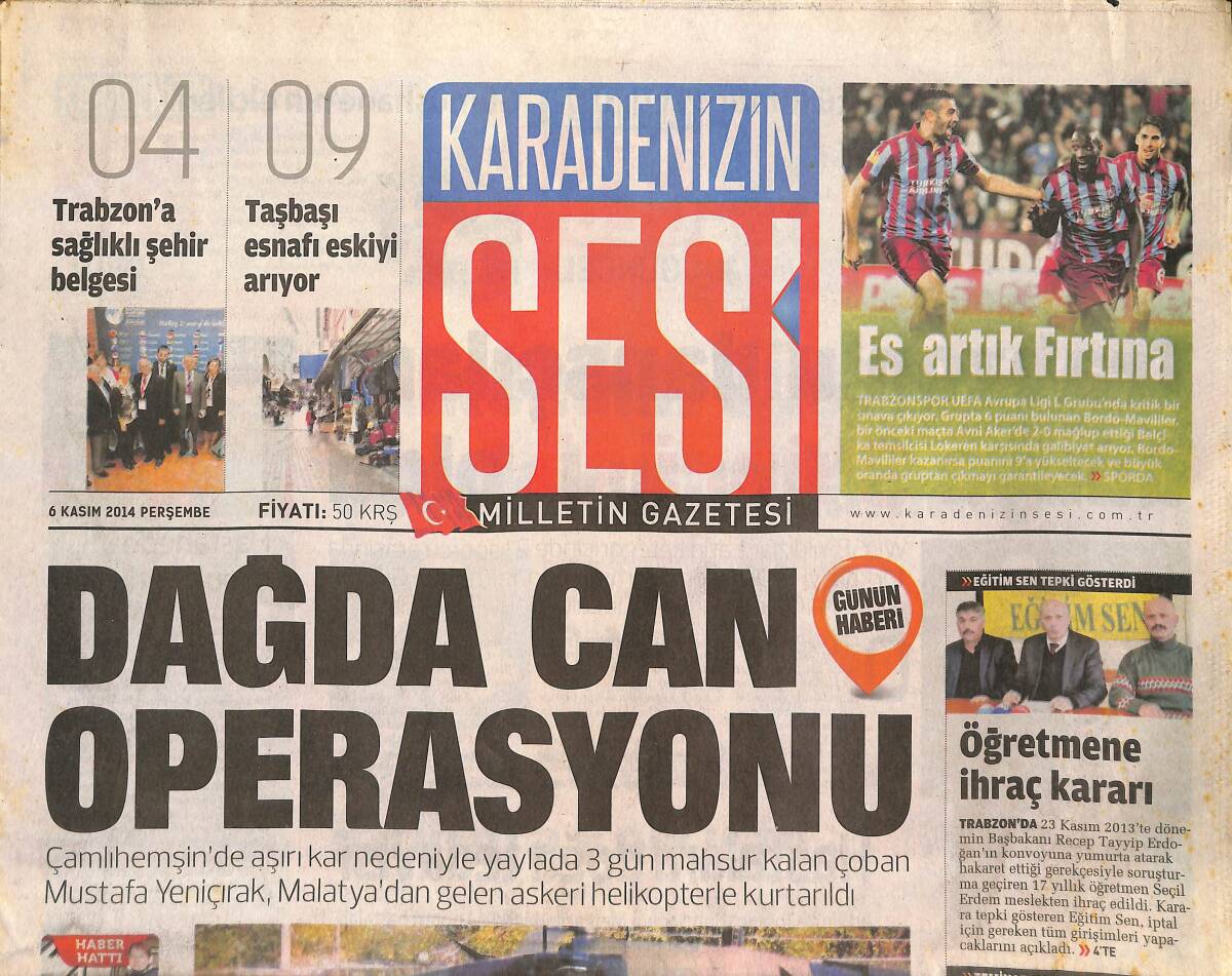 Karadeniz'in Sesi Gazetesi 6 Kasım 2014 - Giresun'un Tek Kadın Dolmuşçusu - Trabzonlu Dansçılar Dünya Üçüncüsü Oldu GZ137053 - 1