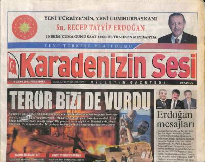 Karadenizin Sesi Gazetesi 9 Ekim 2014 - Trabzonda Botanik Park Başlıyor - Erdoğan Mesajları GZ100121 - 1