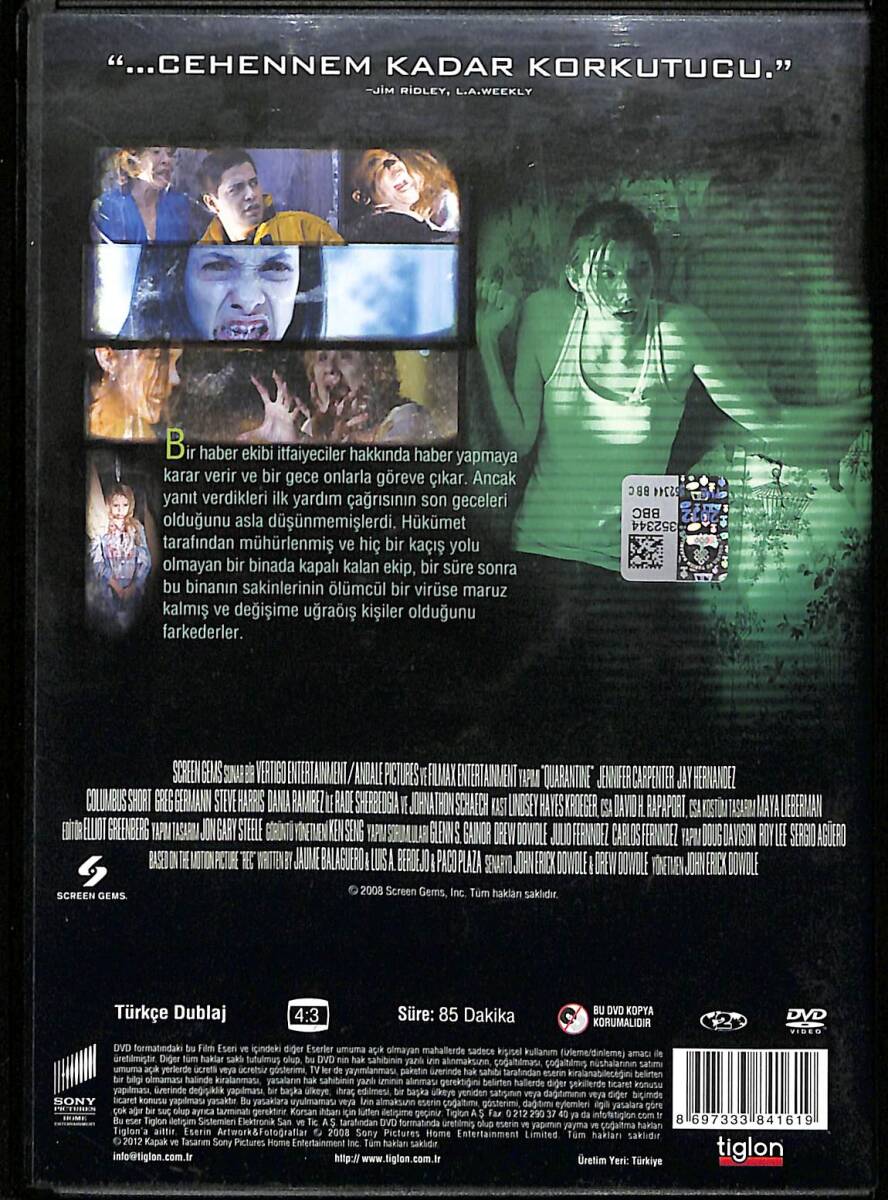 Karantina (Quarantine) – Orijinal DVD (İkinci El) * Jennifer Carpenter, Jay Hernandez, Columbus Short - Yılın En İyi Korku Filmi – 2008 * DVD2981 - 2