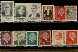Karışık Dönem Atatürk Sürekli Posta Pulları Lotu - 12 Adet (Varyasyonlu Set) Damgalı PPT2431 - Gökçekoleksiyon