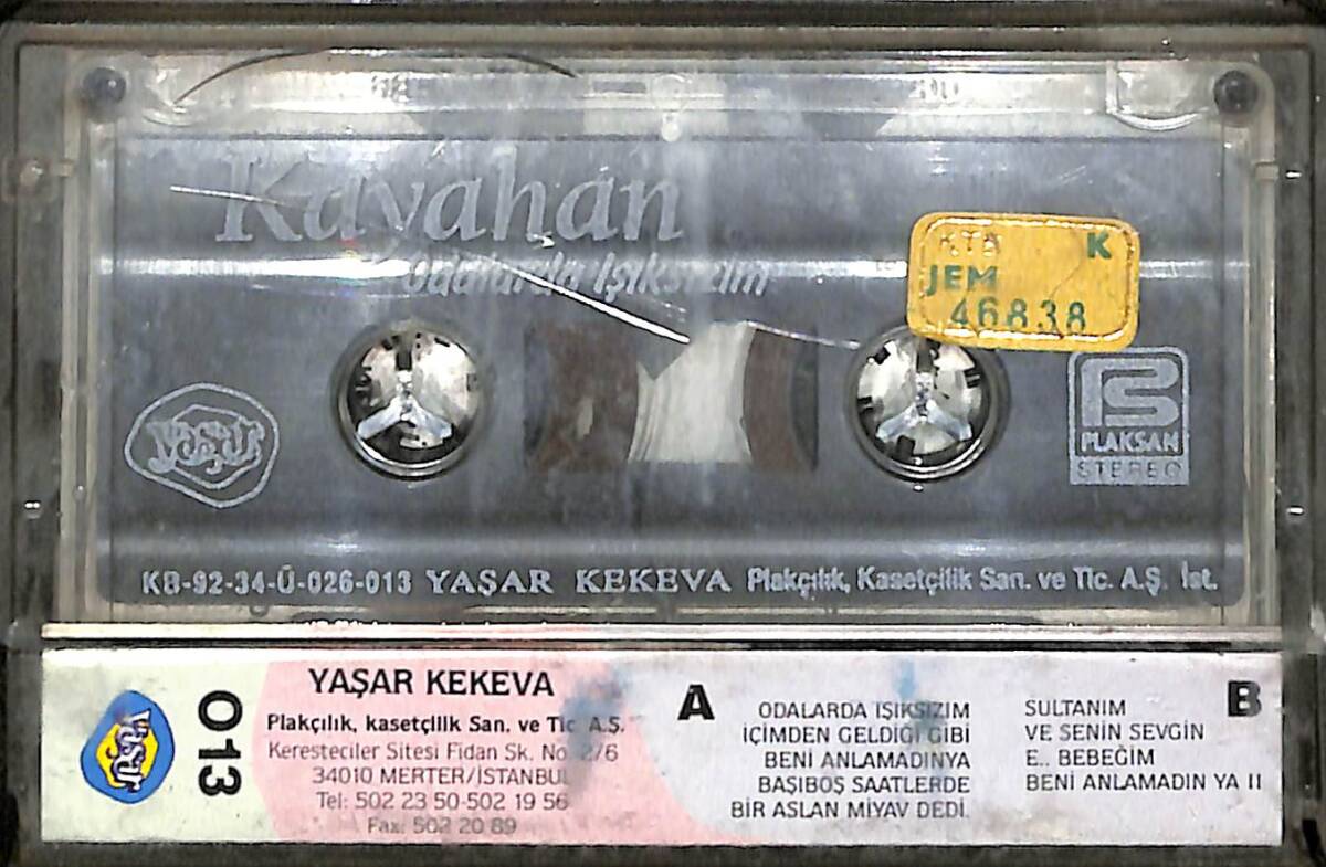 Kayahan - Odalarda Işıksızım Orijinal Kaset (İkinci El) * Yaşar Kekeva Kasetçilik - Sarı Bandrol - 1992 * KST30168 - 2
